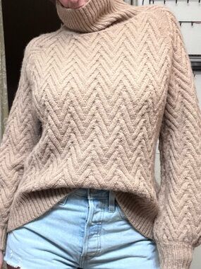 Source Unknown Chevron Cable Turtleneck Sweater in Beige